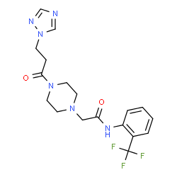 ChemSpider 2D Image | 2-{4-[3-(1H-1,2,4-Triazol-1-yl)propanoyl]-1-piperazinyl}-N-[2-(trifluoromethyl)phenyl]acetamide | C18H21F3N6O2