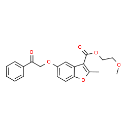 ChemSpider 2D Image | 2-Methoxyethyl 2-methyl-5-(2-oxo-2-phenylethoxy)-1-benzofuran-3-carboxylate | C21H20O6