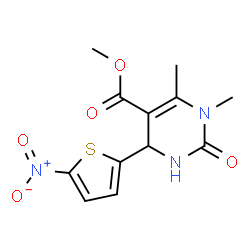 ChemSpider 2D Image | Methyl 1,6-dimethyl-4-(5-nitro-2-thienyl)-2-oxo-1,2,3,4-tetrahydro-5-pyrimidinecarboxylate | C12H13N3O5S
