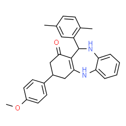 ChemSpider 2D Image | 11-(2,5-Dimethylphenyl)-3-(4-methoxyphenyl)-2,3,4,5,10,11-hexahydro-1H-dibenzo[b,e][1,4]diazepin-1-one | C28H28N2O2