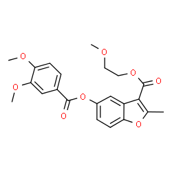 ChemSpider 2D Image | 2-Methoxyethyl 5-[(3,4-dimethoxybenzoyl)oxy]-2-methyl-1-benzofuran-3-carboxylate | C22H22O8