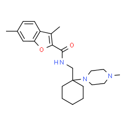 ChemSpider 2D Image | 3,6-Dimethyl-N-{[1-(4-methyl-1-piperazinyl)cyclohexyl]methyl}-1-benzofuran-2-carboxamide | C23H33N3O2