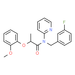 ChemSpider 2D Image | N-(3-Fluorobenzyl)-2-(2-methoxyphenoxy)-N-(2-pyridinyl)propanamide | C22H21FN2O3