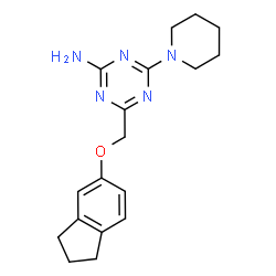 ChemSpider 2D Image | 4-[(2,3-Dihydro-1H-inden-5-yloxy)methyl]-6-(1-piperidinyl)-1,3,5-triazin-2-amine | C18H23N5O