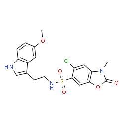 ChemSpider 2D Image | 5-Chloro-2,3-dihydro-N-[2-(5-methoxy-1H-indol-3-yl)ethyl]-3-methyl-2-oxo-6-benzoxazolesulfonamide | C19H18ClN3O5S