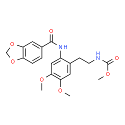 ChemSpider 2D Image | Methyl (2-{2-[(1,3-benzodioxol-5-ylcarbonyl)amino]-4,5-dimethoxyphenyl}ethyl)carbamate | C20H22N2O7