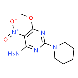 ChemSpider 2D Image | 6-Methoxy-5-nitro-2-(1-piperidinyl)-4-pyrimidinamine | C10H15N5O3
