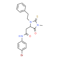 ChemSpider 2D Image | N-(4-Bromophenyl)-2-[1-methyl-5-oxo-3-(2-phenylethyl)-2-thioxo-4-imidazolidinyl]acetamide | C20H20BrN3O2S