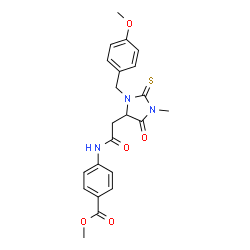 ChemSpider 2D Image | Methyl 4-({[3-(4-methoxybenzyl)-1-methyl-5-oxo-2-thioxo-4-imidazolidinyl]acetyl}amino)benzoate | C22H23N3O5S