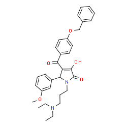 ChemSpider 2D Image | 4-[4-(Benzyloxy)benzoyl]-1-[3-(diethylamino)propyl]-3-hydroxy-5-(3-methoxyphenyl)-1,5-dihydro-2H-pyrrol-2-one | C32H36N2O5