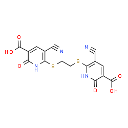 ChemSpider 2D Image | 6,6'-(1,2-Ethanediyldisulfanediyl)bis(5-cyano-2-oxo-1,2-dihydro-3-pyridinecarboxylic acid) | C16H10N4O6S2