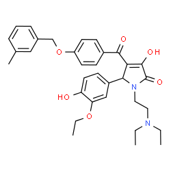 ChemSpider 2D Image | 1-[2-(Diethylamino)ethyl]-5-(3-ethoxy-4-hydroxyphenyl)-3-hydroxy-4-{4-[(3-methylbenzyl)oxy]benzoyl}-1,5-dihydro-2H-pyrrol-2-one | C33H38N2O6