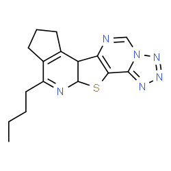 ChemSpider 2D Image | 10-Butyl-7,8,9,11a-tetrahydro-6bH-cyclopenta[4',5']pyrido[3',2':4,5]thieno[2,3-e]tetrazolo[1,5-c]pyrimidine | C16H18N6S