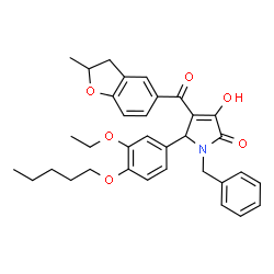 ChemSpider 2D Image | 1-Benzyl-5-[3-ethoxy-4-(pentyloxy)phenyl]-3-hydroxy-4-[(2-methyl-2,3-dihydro-1-benzofuran-5-yl)carbonyl]-1,5-dihydro-2H-pyrrol-2-one | C34H37NO6