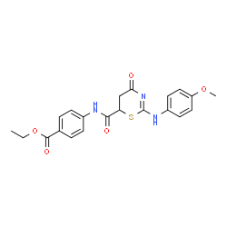 ChemSpider 2D Image | Ethyl 4-[({2-[(4-methoxyphenyl)amino]-4-oxo-5,6-dihydro-4H-1,3-thiazin-6-yl}carbonyl)amino]benzoate | C21H21N3O5S