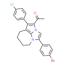 ChemSpider 2D Image | 1-[4-(4-Bromophenyl)-1-(4-chlorophenyl)-5,6,7,8-tetrahydro-2a,4a-diazacyclopenta[cd]azulen-2-yl]ethanone | C24H20BrClN2O