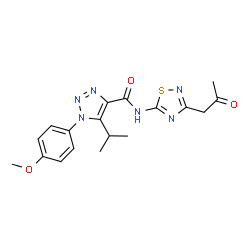 ChemSpider 2D Image | 5-Isopropyl-1-(4-methoxyphenyl)-N-[3-(2-oxopropyl)-1,2,4-thiadiazol-5-yl]-1H-1,2,3-triazole-4-carboxamide | C18H20N6O3S