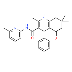ChemSpider 2D Image | 2,7,7-Trimethyl-4-(4-methylphenyl)-N-(6-methyl-2-pyridinyl)-5-oxo-1,4,5,6,7,8-hexahydro-3-quinolinecarboxamide | C26H29N3O2