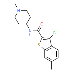ChemSpider 2D Image | 3-Chloro-6-methyl-N-(1-methyl-4-piperidinyl)-1-benzothiophene-2-carboxamide | C16H19ClN2OS