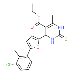 ChemSpider 2D Image | Ethyl 4-[5-(3-chloro-2-methylphenyl)-2-furyl]-6-methyl-2-thioxo-1,2,3,4-tetrahydro-5-pyrimidinecarboxylate | C19H19ClN2O3S