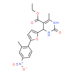 ChemSpider 2D Image | Ethyl 6-methyl-4-[5-(2-methyl-4-nitrophenyl)-2-furyl]-2-oxo-1,2,3,4-tetrahydro-5-pyrimidinecarboxylate | C19H19N3O6