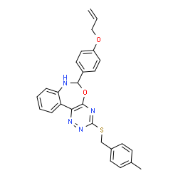 ChemSpider 2D Image | 6-[4-(Allyloxy)phenyl]-3-[(4-methylbenzyl)sulfanyl]-6,7-dihydro[1,2,4]triazino[5,6-d][3,1]benzoxazepine | C27H24N4O2S