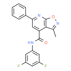 ChemSpider 2D Image | N-(3,5-Difluorophenyl)-3-methyl-6-phenyl[1,2]oxazolo[5,4-b]pyridine-4-carboxamide | C20H13F2N3O2