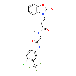 ChemSpider 2D Image | N-(2-{[4-Chloro-3-(trifluoromethyl)phenyl]amino}-2-oxoethyl)-N-methyl-3-(2-oxo-1,3-benzoxazol-3(2H)-yl)propanamide | C20H17ClF3N3O4