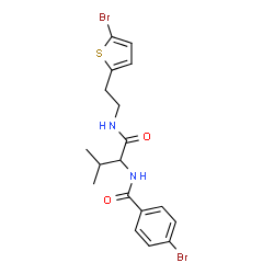 ChemSpider 2D Image | 4-Bromo-N-(1-{[2-(5-bromo-2-thienyl)ethyl]amino}-3-methyl-1-oxo-2-butanyl)benzamide | C18H20Br2N2O2S