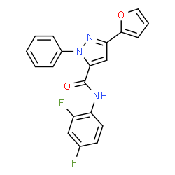ChemSpider 2D Image | N-(2,4-Difluorophenyl)-3-(2-furyl)-1-phenyl-1H-pyrazole-5-carboxamide | C20H13F2N3O2
