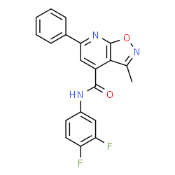 ChemSpider 2D Image | N-(3,4-Difluorophenyl)-3-methyl-6-phenyl[1,2]oxazolo[5,4-b]pyridine-4-carboxamide | C20H13F2N3O2