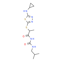 ChemSpider 2D Image | 2-{[5-(Cyclopropylamino)-1,3,4-thiadiazol-2-yl]sulfanyl}-N-(isobutylcarbamoyl)propanamide | C13H21N5O2S2