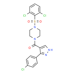 ChemSpider 2D Image | [3-(4-Chlorophenyl)-1H-pyrazol-4-yl]{4-[(2,6-dichlorophenyl)sulfonyl]-1-piperazinyl}methanone | C20H17Cl3N4O3S