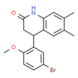 ChemSpider 2D Image | 4-(5-Bromo-2-methoxyphenyl)-6,7-dimethyl-3,4-dihydro-2(1H)-quinolinone | C18H18BrNO2