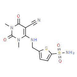 ChemSpider 2D Image | 5-{[(5-Cyano-1,3-dimethyl-2,6-dioxo-1,2,3,6-tetrahydro-4-pyrimidinyl)amino]methyl}-2-thiophenesulfonamide | C12H13N5O4S2
