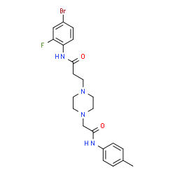 ChemSpider 2D Image | N-(4-Bromo-2-fluorophenyl)-3-(4-{2-[(4-methylphenyl)amino]-2-oxoethyl}-1-piperazinyl)propanamide | C22H26BrFN4O2
