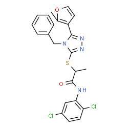 ChemSpider 2D Image | 2-{[4-Benzyl-5-(2-methyl-3-furyl)-4H-1,2,4-triazol-3-yl]sulfanyl}-N-(2,5-dichlorophenyl)propanamide | C23H20Cl2N4O2S