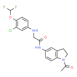 ChemSpider 2D Image | N-(1-Acetyl-2,3-dihydro-1H-indol-5-yl)-N~2~-[3-chloro-4-(difluoromethoxy)phenyl]glycinamide | C19H18ClF2N3O3
