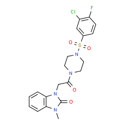 ChemSpider 2D Image | 1-(2-{4-[(3-Chloro-4-fluorophenyl)sulfonyl]-1-piperazinyl}-2-oxoethyl)-3-methyl-1,3-dihydro-2H-benzimidazol-2-one | C20H20ClFN4O4S