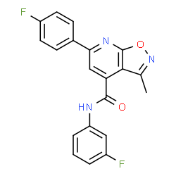ChemSpider 2D Image | N-(3-Fluorophenyl)-6-(4-fluorophenyl)-3-methyl[1,2]oxazolo[5,4-b]pyridine-4-carboxamide | C20H13F2N3O2