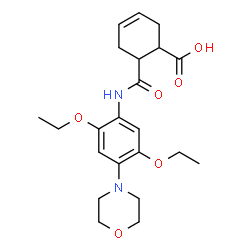 ChemSpider 2D Image | 6-{[2,5-Diethoxy-4-(4-morpholinyl)phenyl]carbamoyl}-3-cyclohexene-1-carboxylic acid | C22H30N2O6