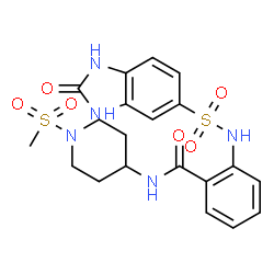 ChemSpider 2D Image | N-[1-(Methylsulfonyl)-4-piperidinyl]-2-{[(2-oxo-2,3-dihydro-1H-benzimidazol-5-yl)sulfonyl]amino}benzamide | C20H23N5O6S2
