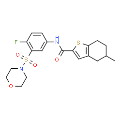 ChemSpider 2D Image | N-[4-Fluoro-3-(4-morpholinylsulfonyl)phenyl]-5-methyl-4,5,6,7-tetrahydro-1-benzothiophene-2-carboxamide | C20H23FN2O4S2
