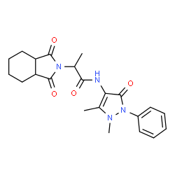 ChemSpider 2D Image | N-(1,5-Dimethyl-3-oxo-2-phenyl-2,3-dihydro-1H-pyrazol-4-yl)-2-(1,3-dioxooctahydro-2H-isoindol-2-yl)propanamide | C22H26N4O4