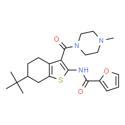 ChemSpider 2D Image | N-{3-[(4-Methyl-1-piperazinyl)carbonyl]-6-(2-methyl-2-propanyl)-4,5,6,7-tetrahydro-1-benzothiophen-2-yl}-2-furamide | C23H31N3O3S
