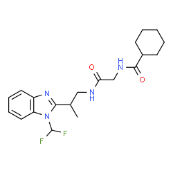 ChemSpider 2D Image | N-[2-({2-[1-(Difluoromethyl)-1H-benzimidazol-2-yl]propyl}amino)-2-oxoethyl]cyclohexanecarboxamide | C20H26F2N4O2