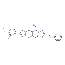 ChemSpider 2D Image | (5E)-6-{[5-(3-Chloro-4-methoxyphenyl)-2-furyl]methylene}-5-imino-2-(phenoxymethyl)-5,6-dihydro-7H-[1,3,4]thiadiazolo[3,2-a]pyrimidin-7-one | C24H17ClN4O4S