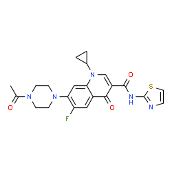 ChemSpider 2D Image | 7-(4-Acetyl-1-piperazinyl)-1-cyclopropyl-6-fluoro-4-oxo-N-(1,3-thiazol-2-yl)-1,4-dihydro-3-quinolinecarboxamide | C22H22FN5O3S