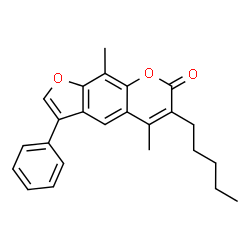 ChemSpider 2D Image | 5,9-Dimethyl-6-pentyl-3-phenyl-7H-furo[3,2-g]chromen-7-one | C24H24O3