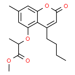 ChemSpider 2D Image | Methyl 2-[(4-butyl-7-methyl-2-oxo-2H-chromen-5-yl)oxy]propanoate | C18H22O5